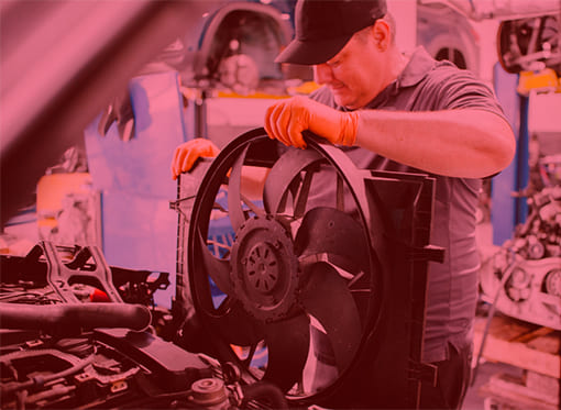 mechanic replacing mercedes electrical auxiliary fan