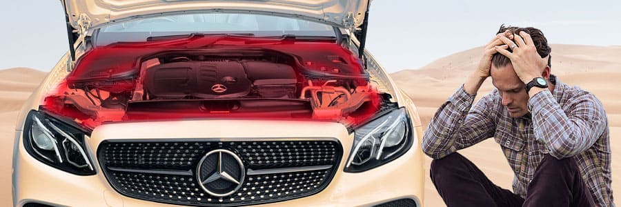 overheating mercedes with an open hood